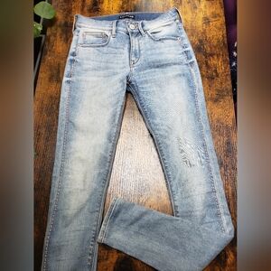 Express 26x31 Skinny Mid Rise Liggt Wash Denim, Pink Bow Seam